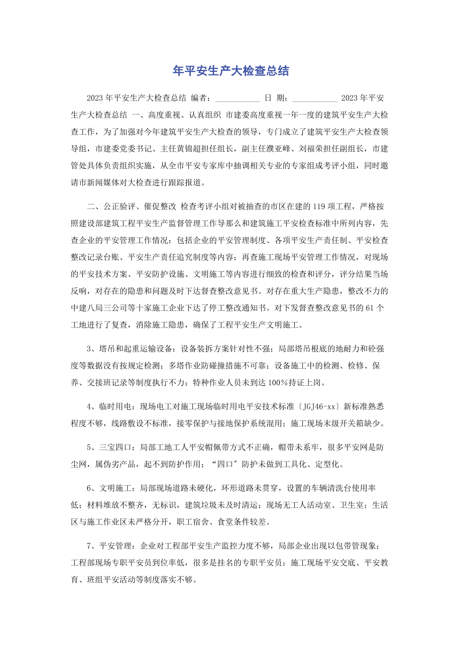 2023年安全生产大检查总结.docx_第1页