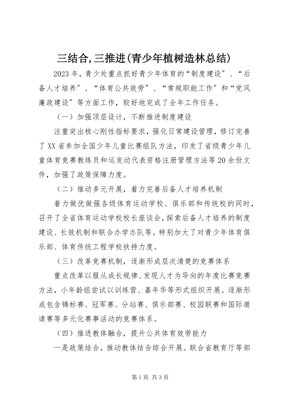 2023年三结合三推进青少年植树造林总结.docx_第1页