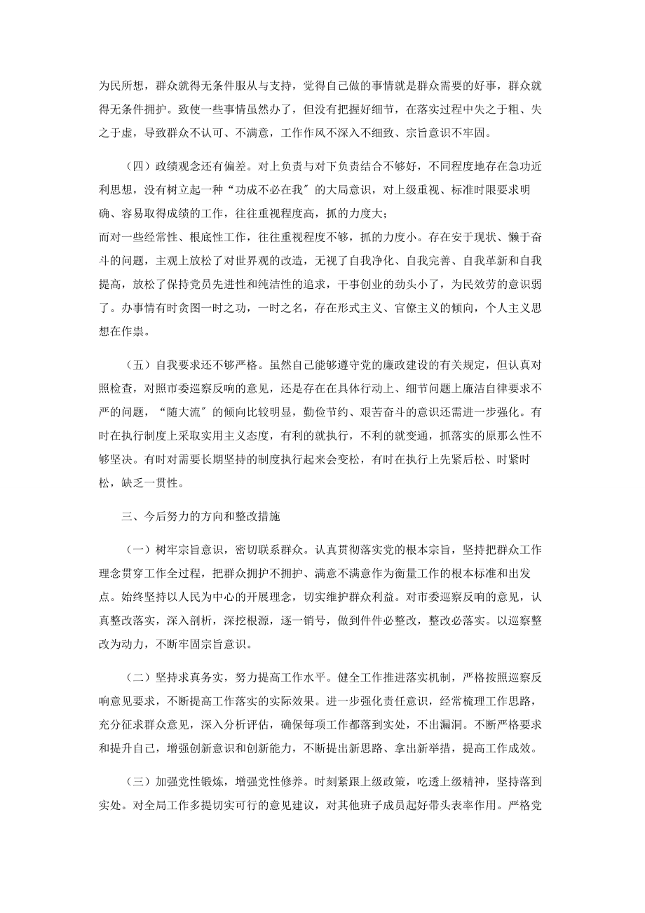 2023年市委巡察反馈意见专题民主生活会个人发言提纲.docx_第3页