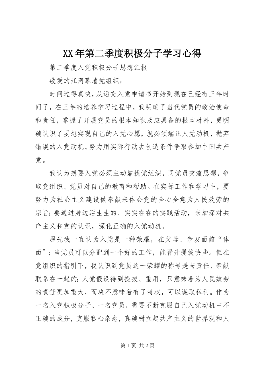 2023年第二季度积极分子学习心得.docx_第1页