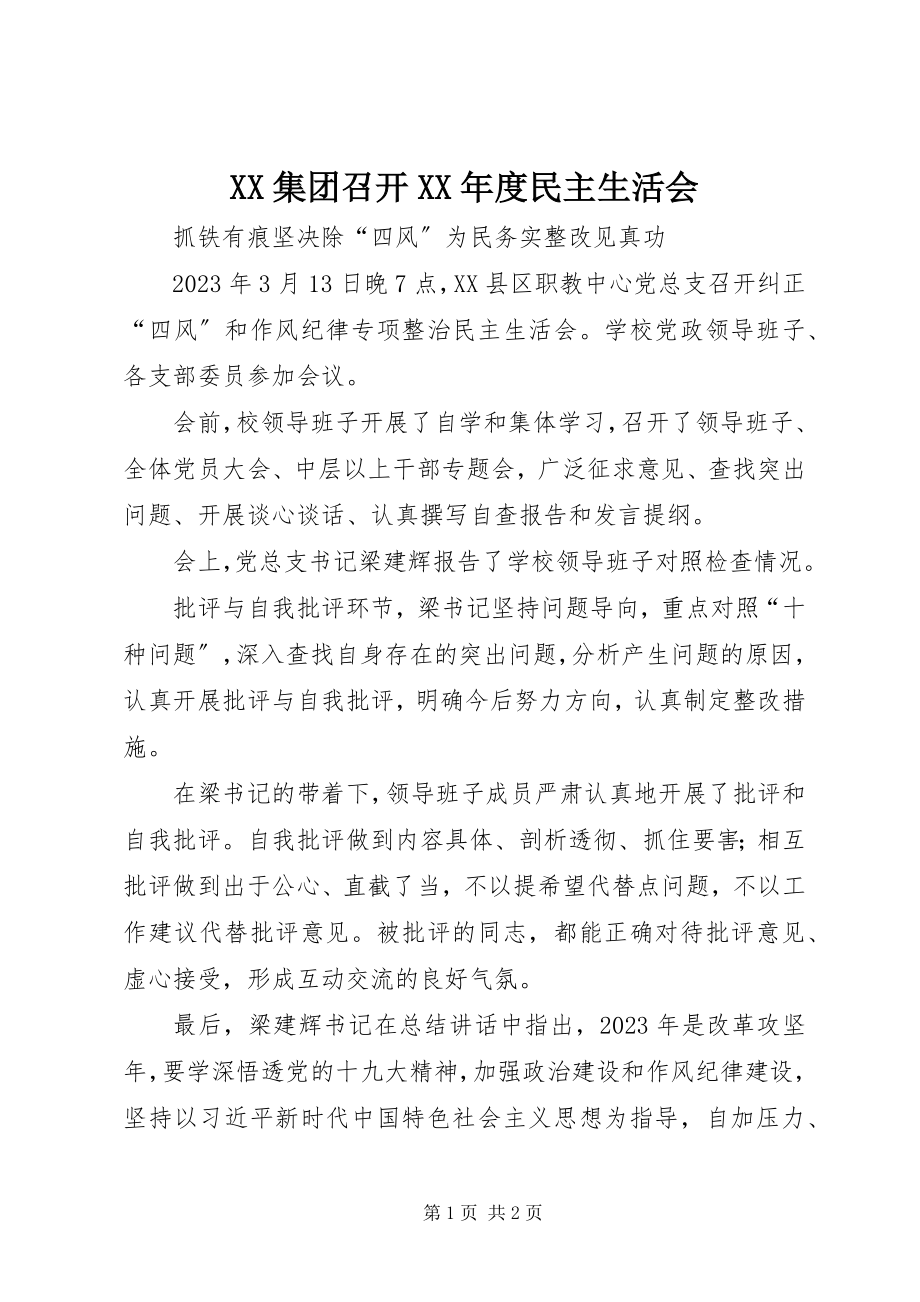 2023年XX集团召开度民主生活会新编.docx_第1页