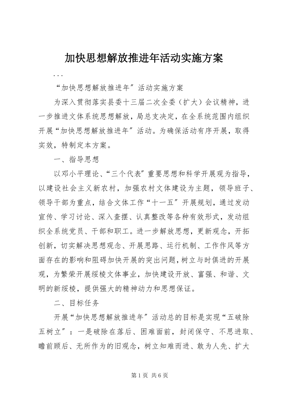 2023年加快思想解放推进活动实施方案.docx_第1页