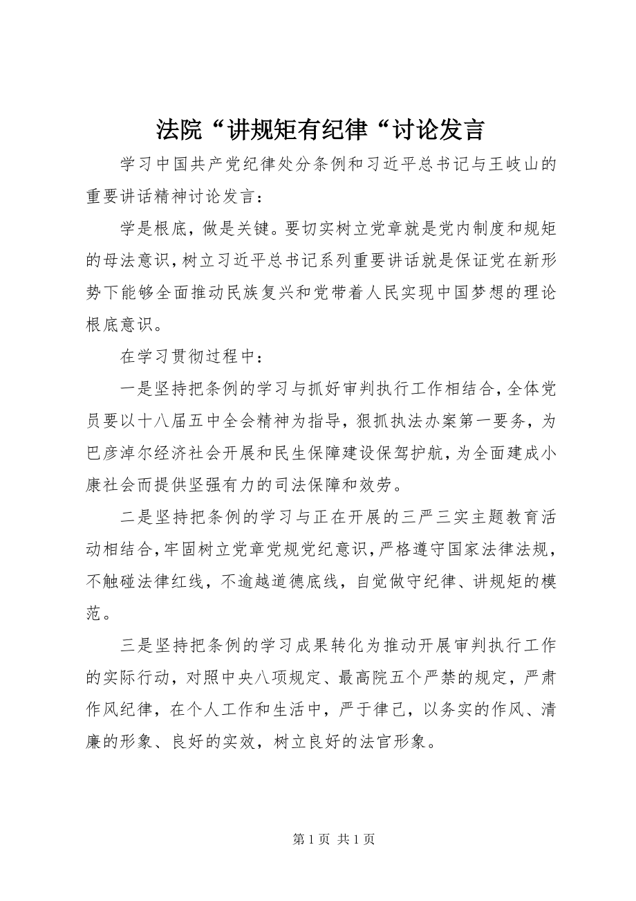 2023年法院“讲规矩有纪律“讨论讲话.docx_第1页