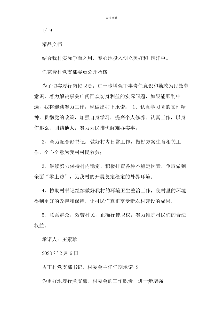 2023年村党支部委员任职承诺书范文.docx_第2页