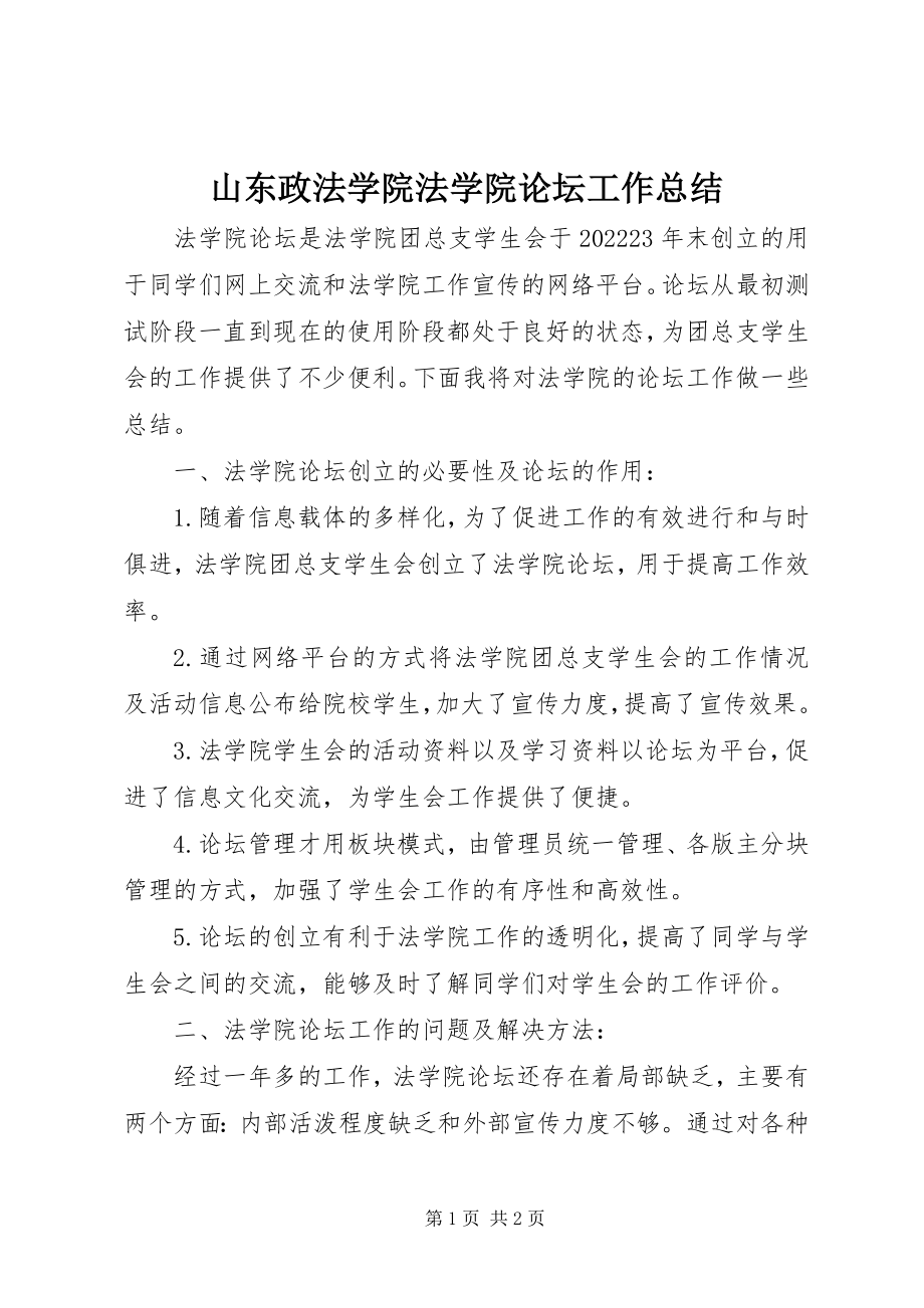 2023年山东政法学院法学院论坛工作总结.docx_第1页