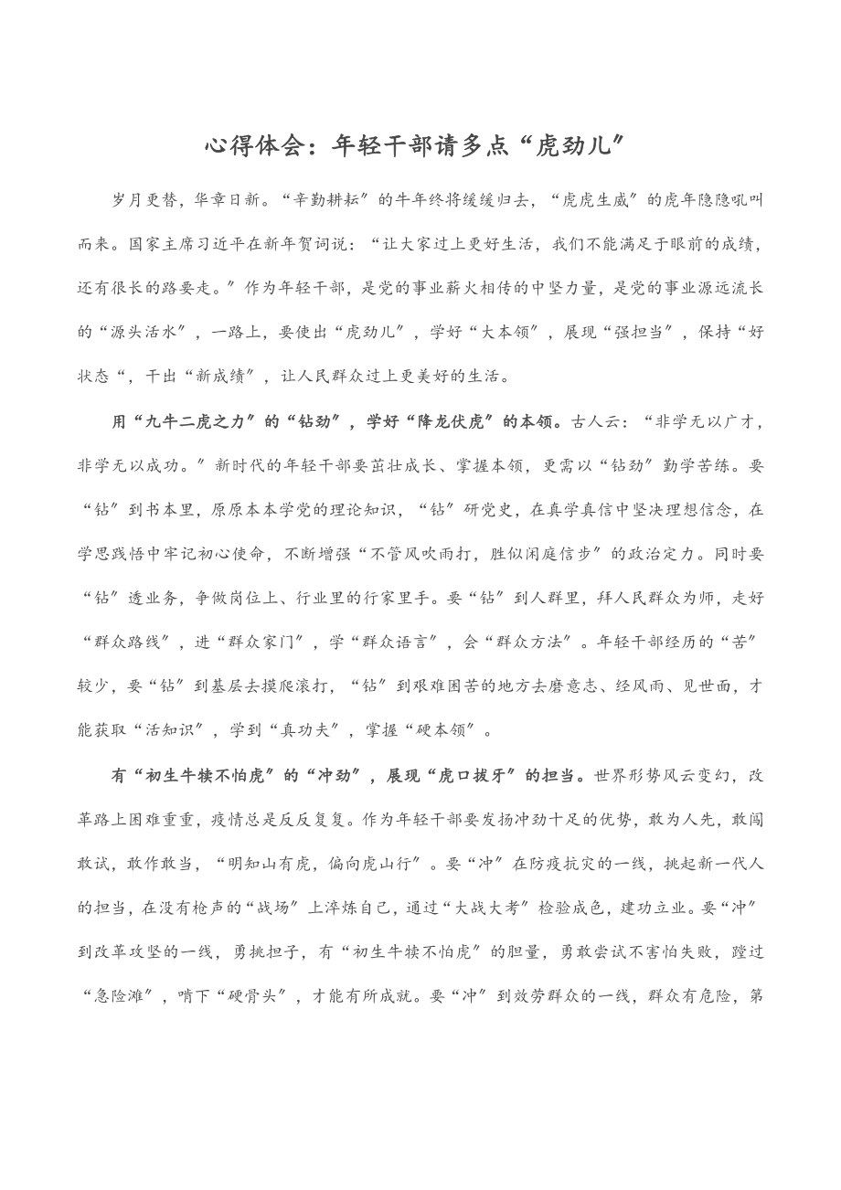 2023年心得体会：年轻干部请多点“虎劲儿”.docx_第1页