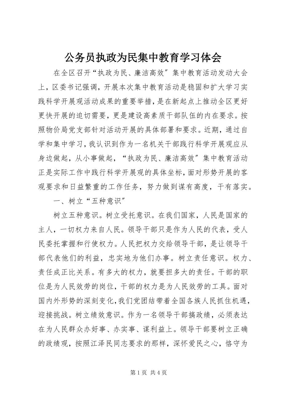 2023年公务员执政为民集中教育学习体会.docx_第1页