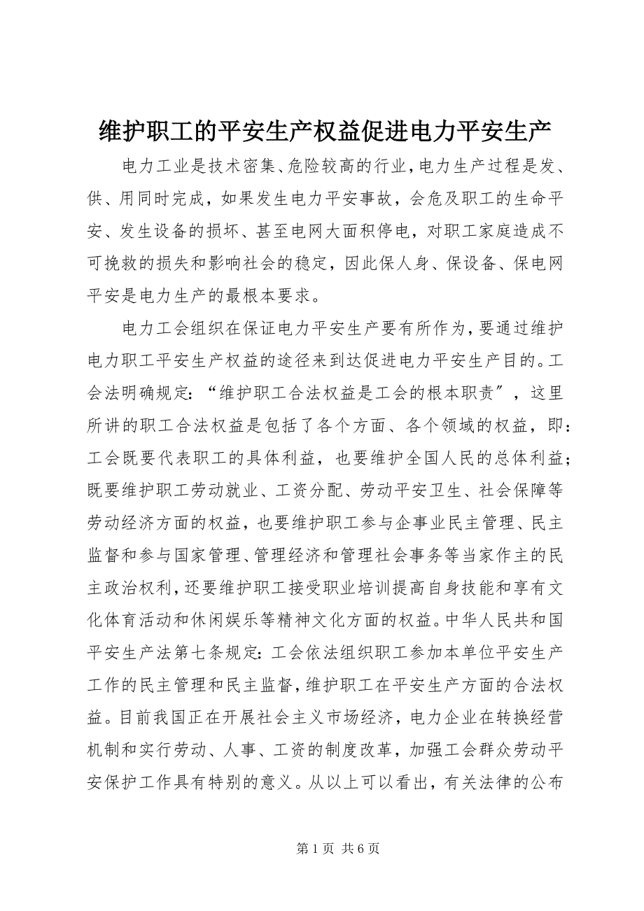 2023年维护职工的安全生产权益促进电力安全生产.docx_第1页