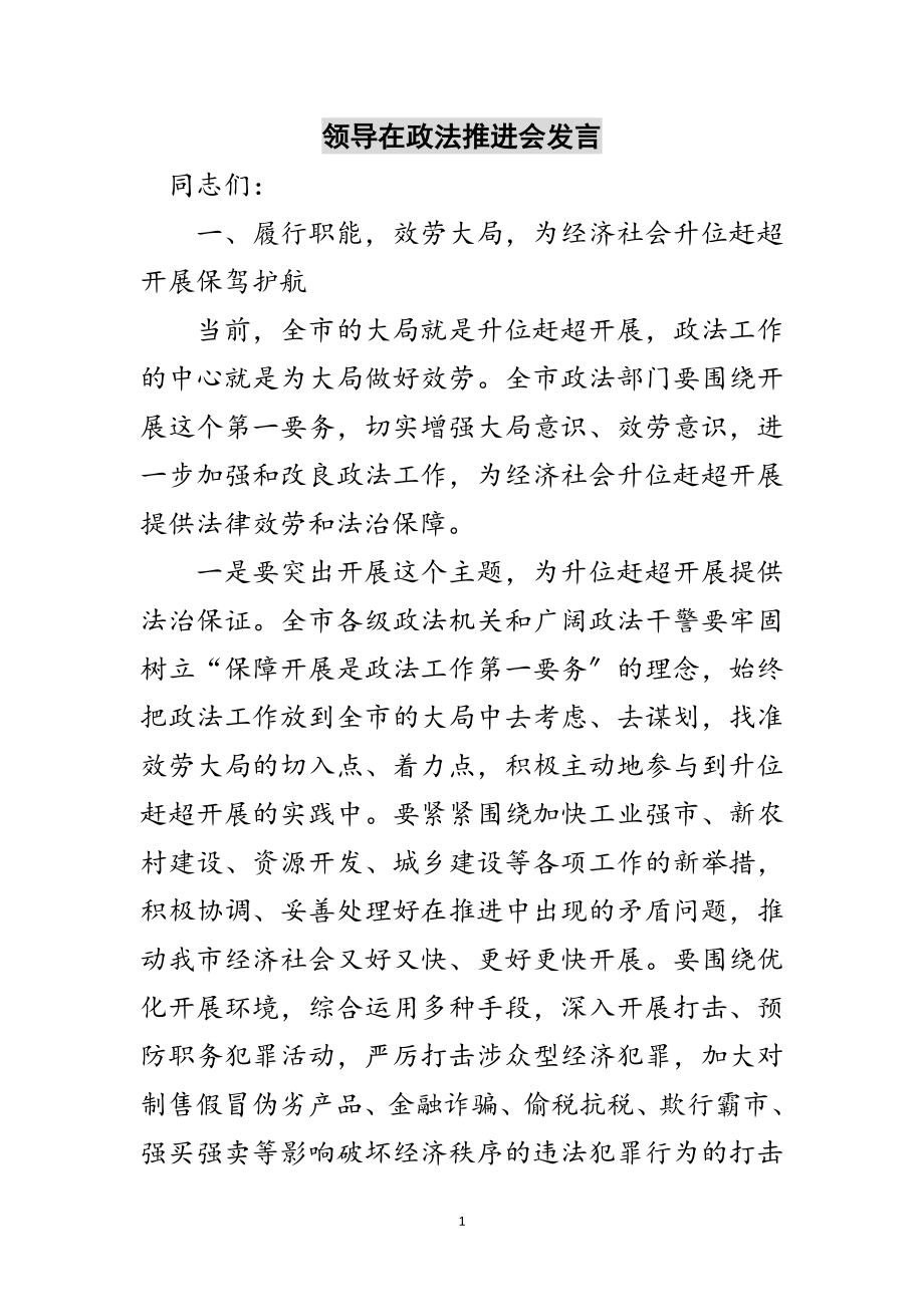 2023年领导在政法推进会发言范文.doc_第1页