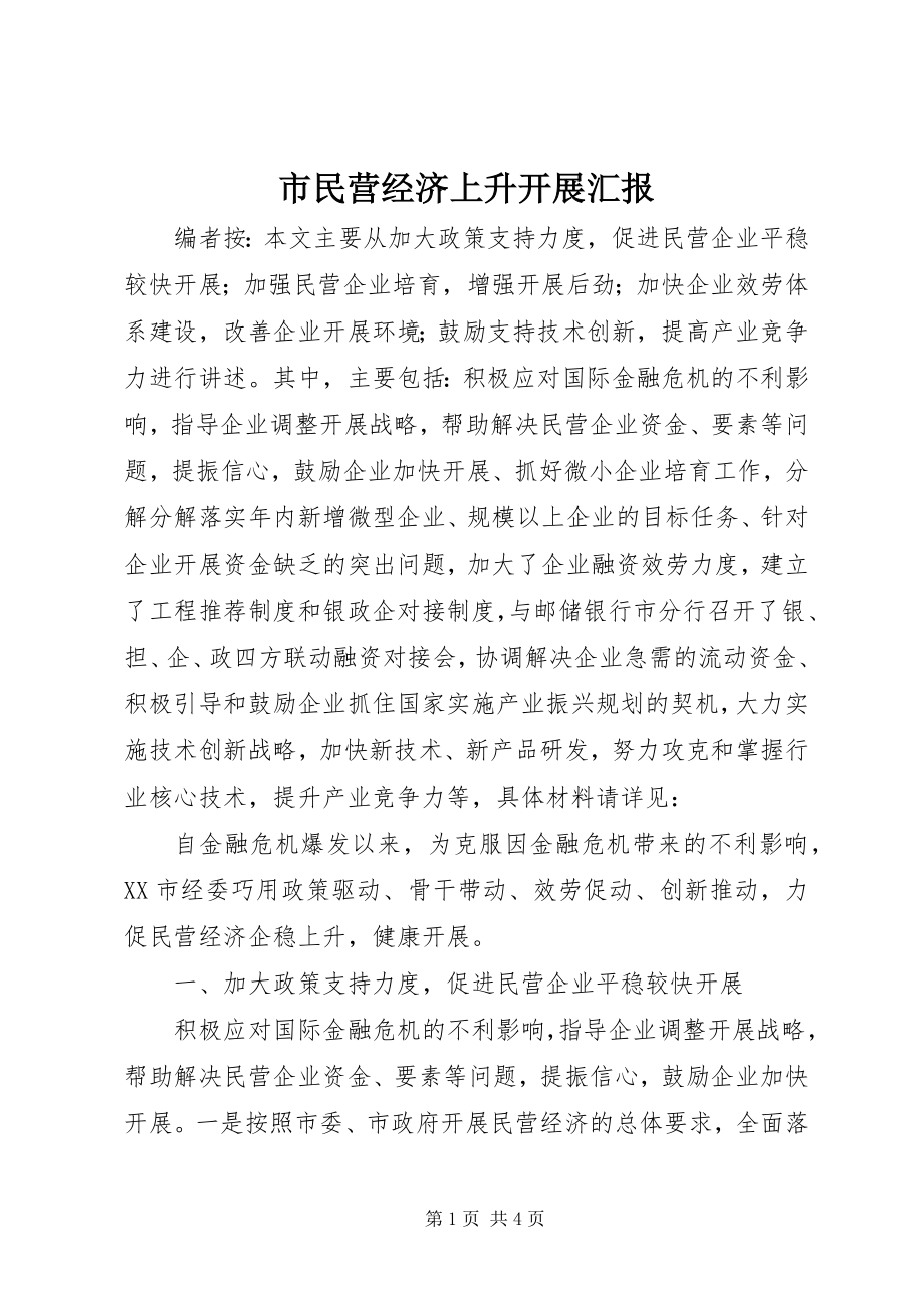 2023年市民营经济回升发展汇报.docx_第1页