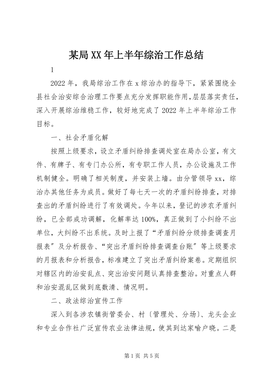 2023年某局上半年综治工作总结.docx_第1页