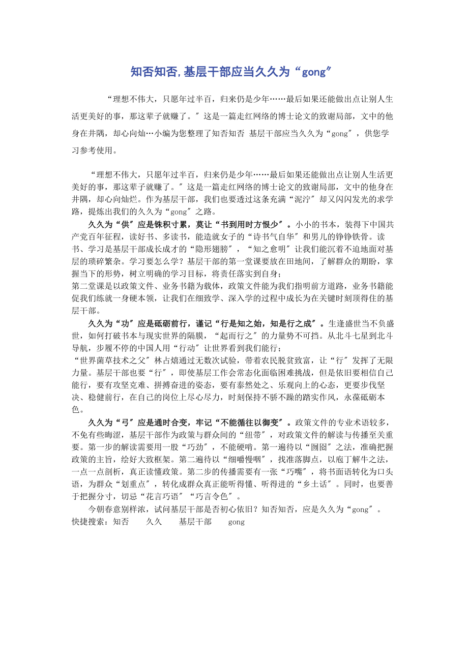 2023年知否知否基层干部应当久久为“gong”.docx_第1页