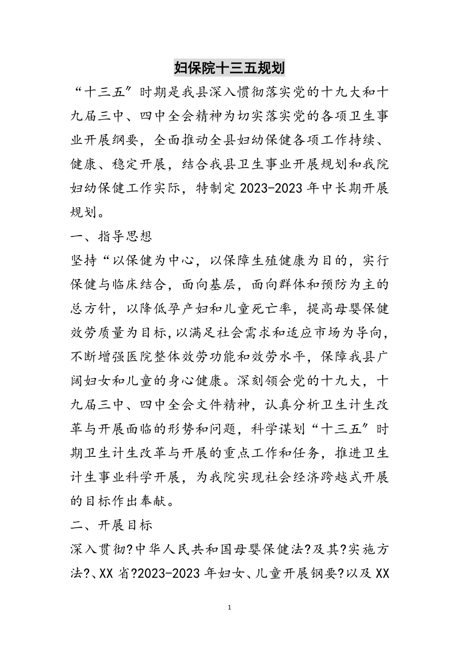 2023年妇保院十三五规划范文.doc_第1页