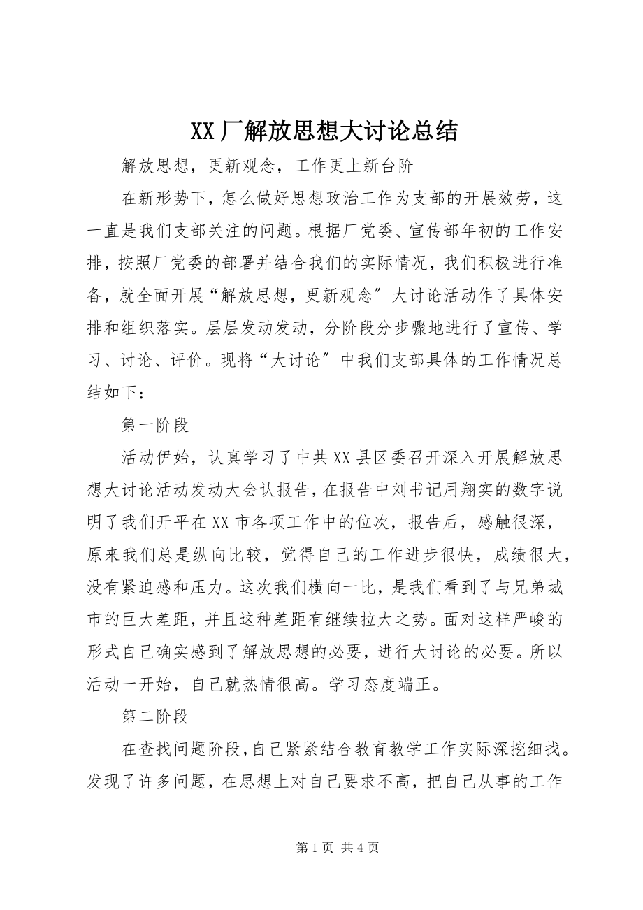 2023年XX厂解放思想大讨论总结.docx_第1页