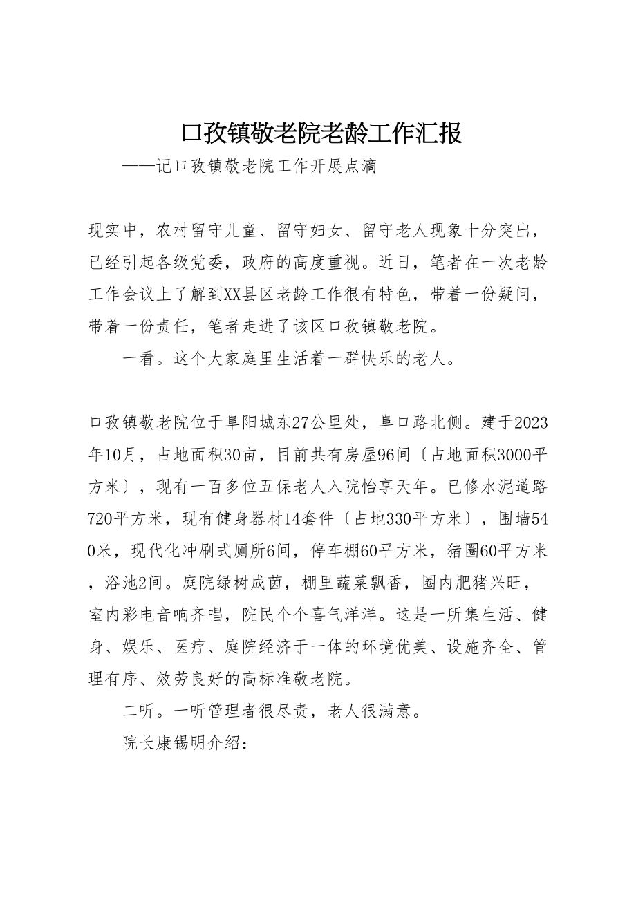 2023年口孜镇敬老院老龄工作汇报.doc_第1页