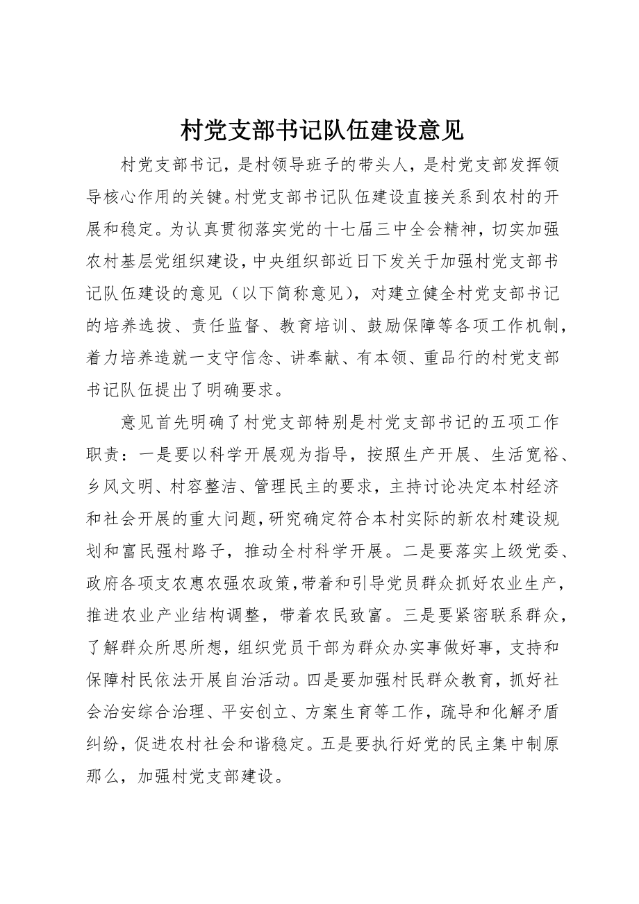 2023年村党支部书记队伍建设意见新编.docx_第1页