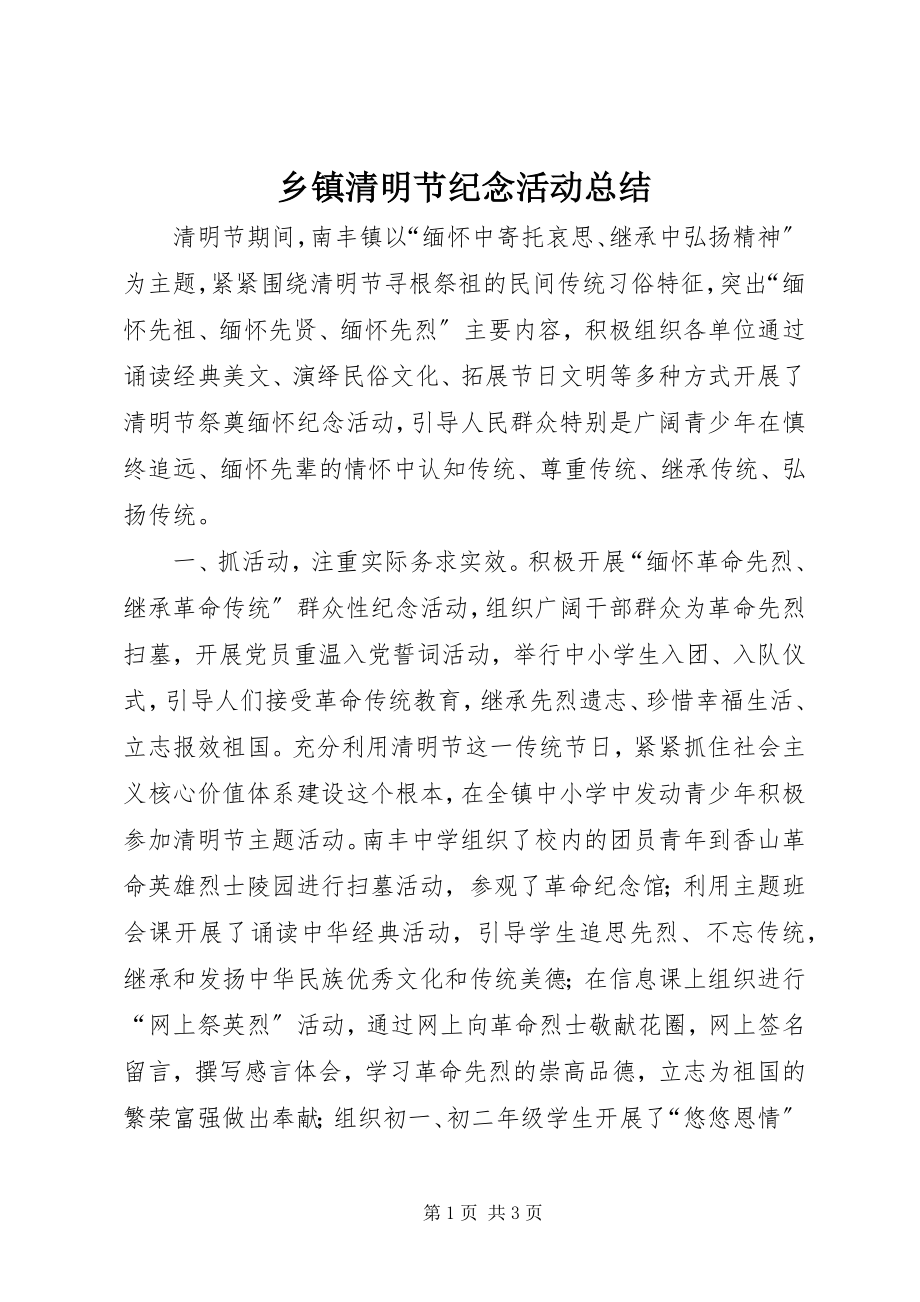 2023年乡镇清明节纪念活动总结.docx_第1页