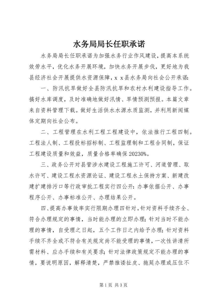 2023年水务局局长任职承诺.docx_第1页