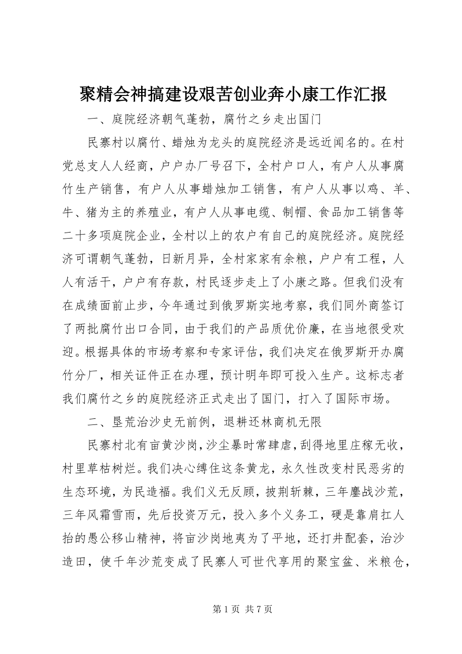 2023年聚精会神搞建设艰苦创业奔小康工作汇报.docx_第1页