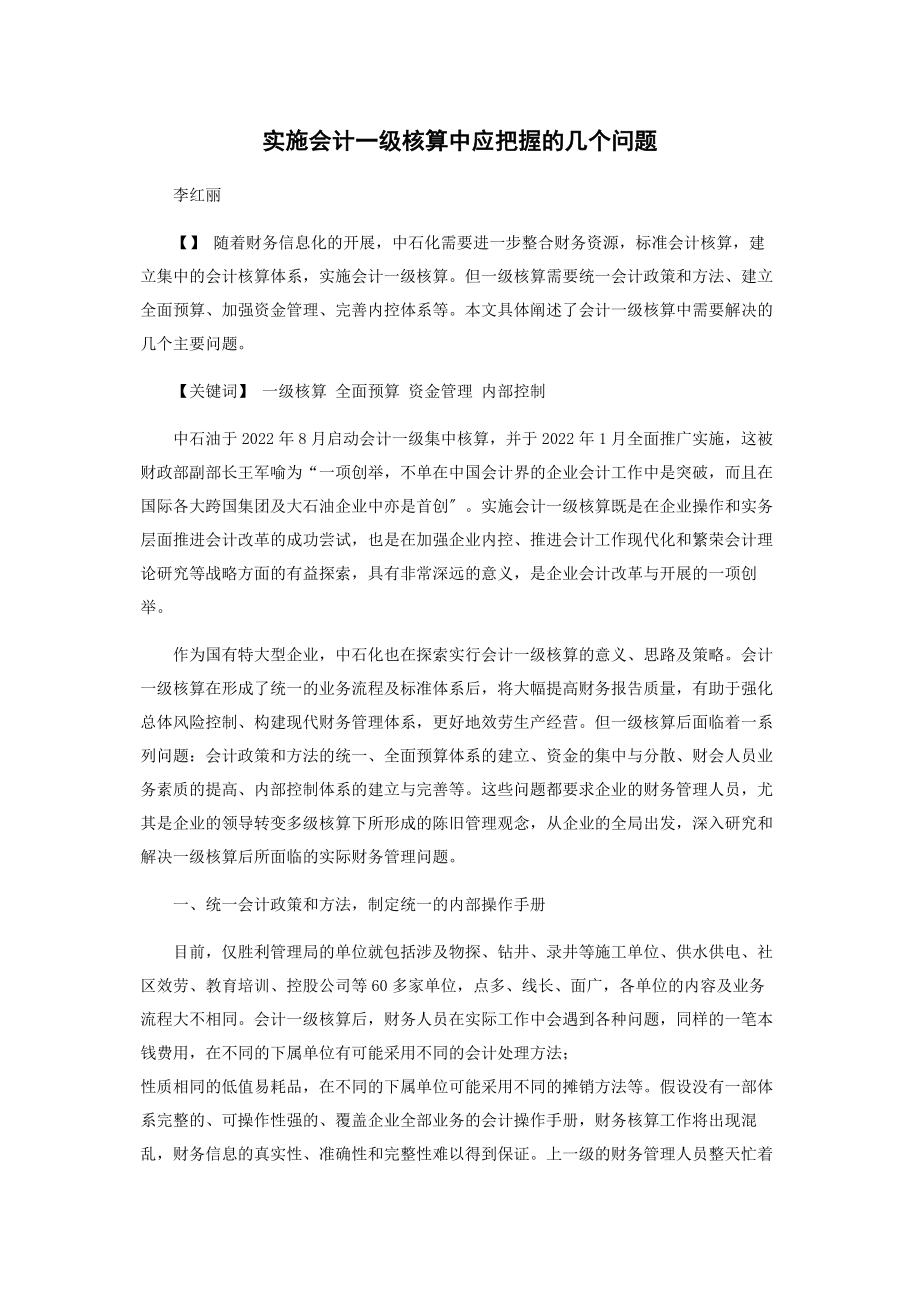 2023年实施会计一级核算中应把握的几个问题.docx_第1页