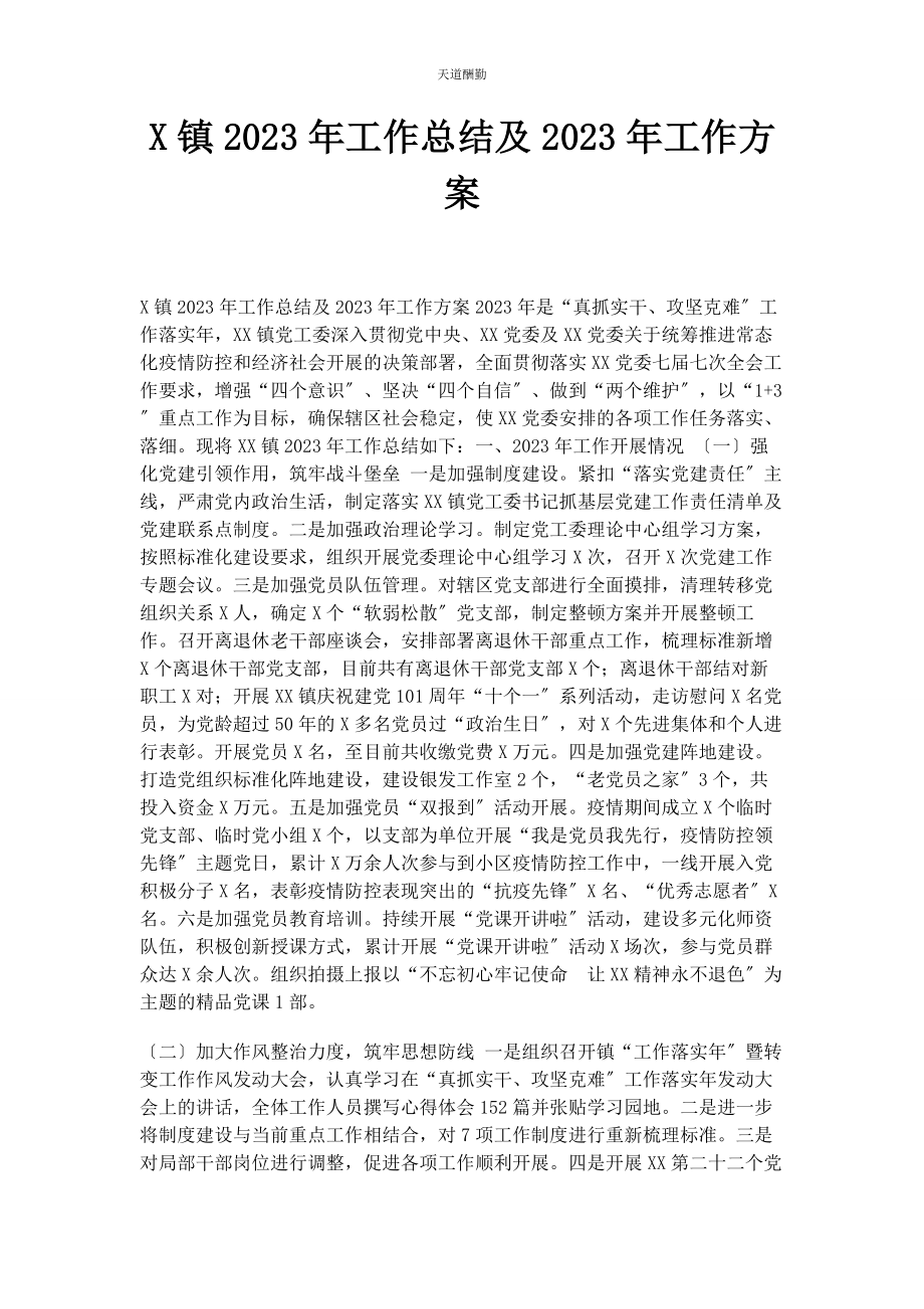 2023年x镇工作总结及工作计划.docx_第1页