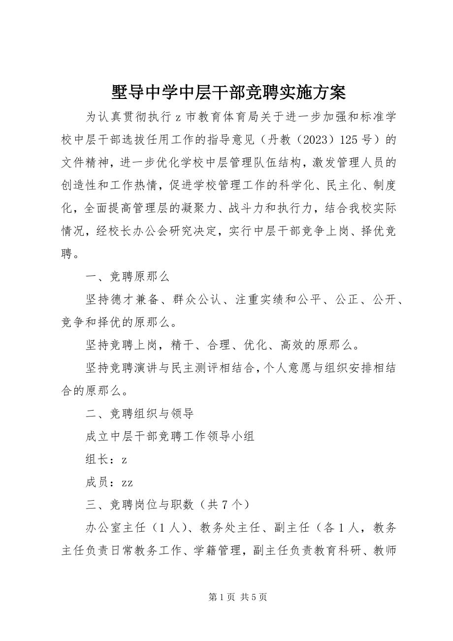 2023年墅导中学中层干部竞聘实施方案.docx_第1页