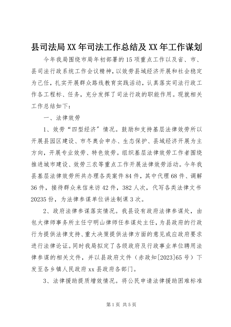 2023年县司法局司法工作总结及工作谋划.docx_第1页