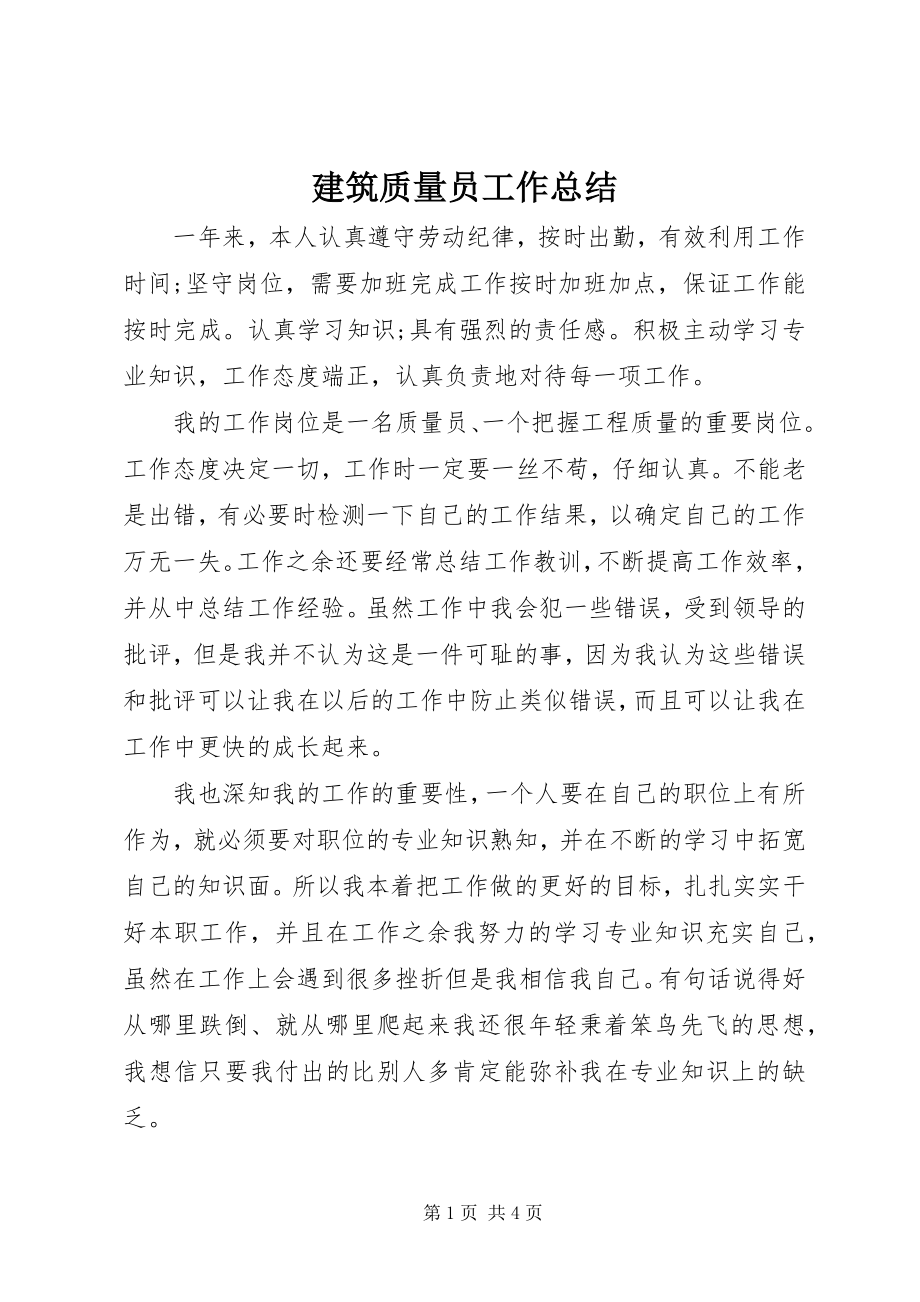 2023年建筑质量员工作总结.docx_第1页