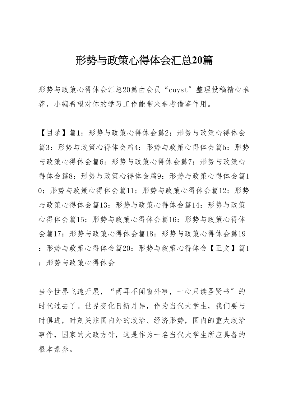 2023年形势与政策心得体会汇总20篇.doc_第1页