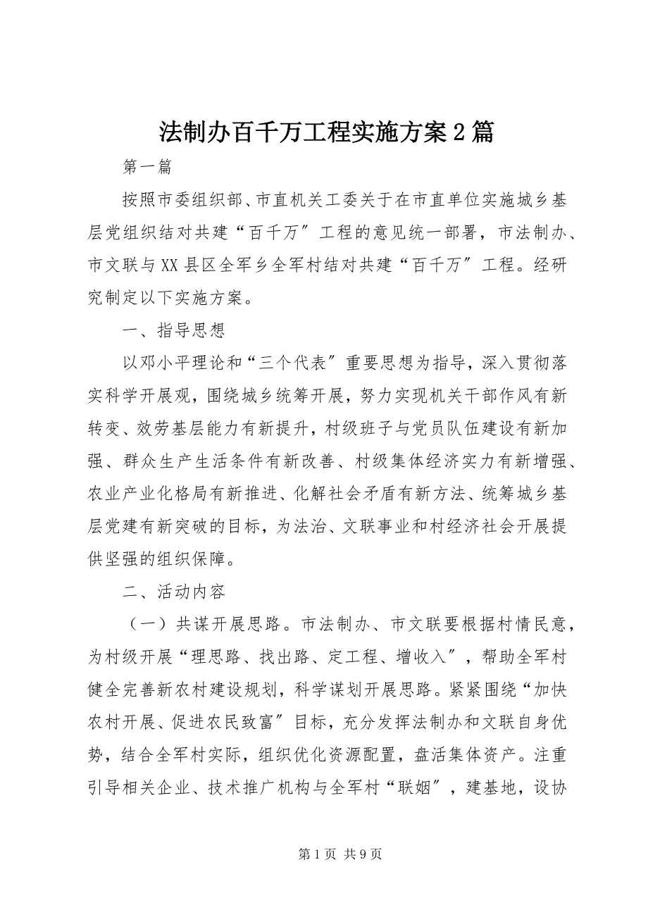 2023年法制办百千万工程实施方案2篇.docx_第1页