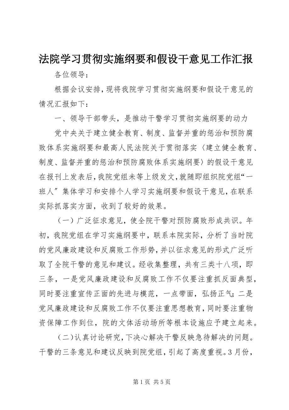 2023年法院学习贯彻实施纲要和若干意见工作汇报.docx_第1页