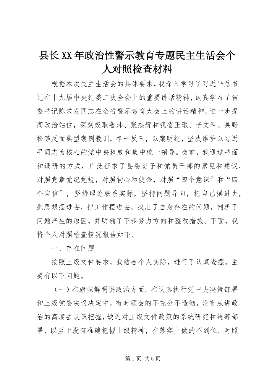 2023年县长政治性警示教育专题民主生活会个人对照检查材料.docx_第1页