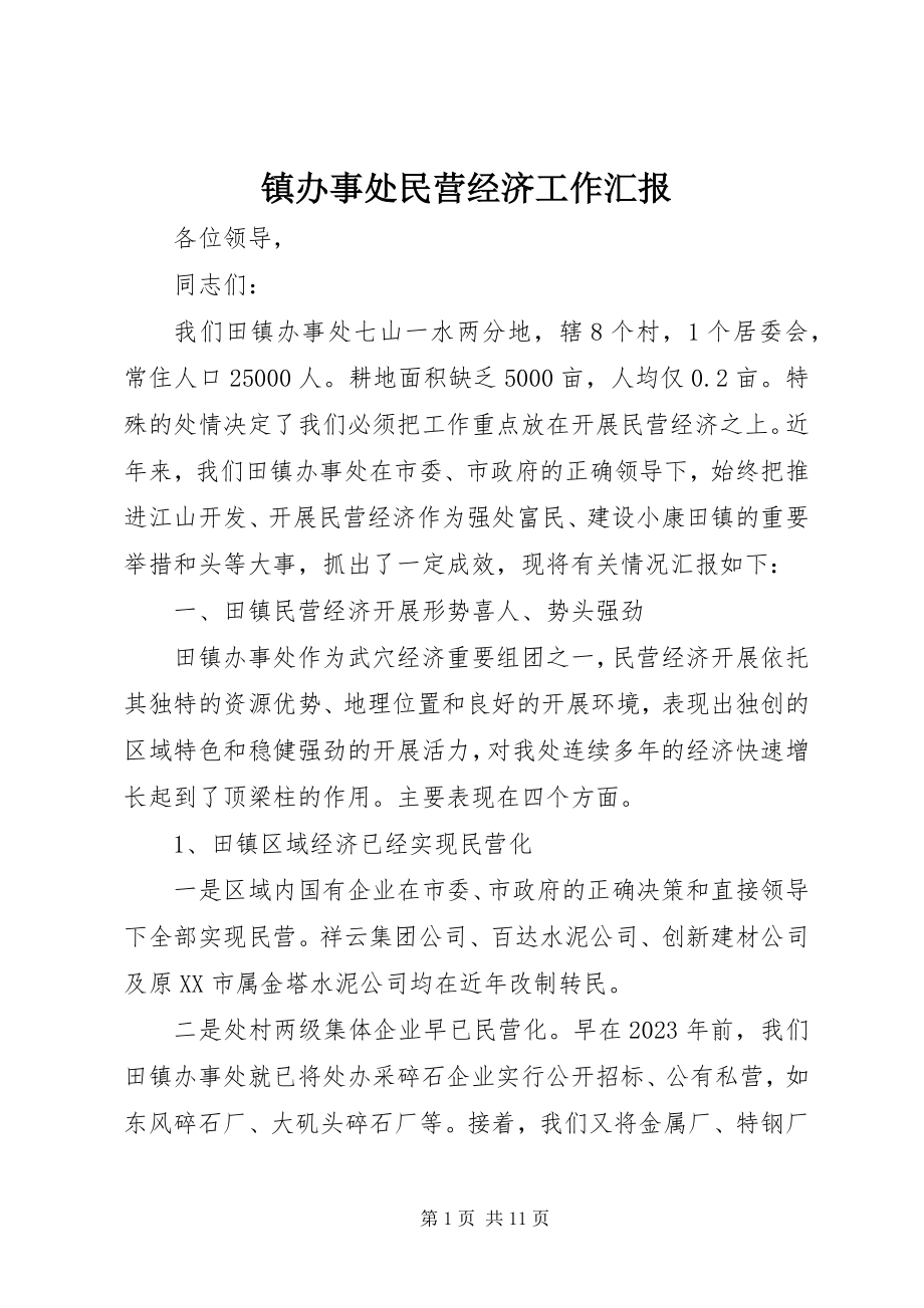 2023年镇办事处民营经济工作汇报.docx_第1页