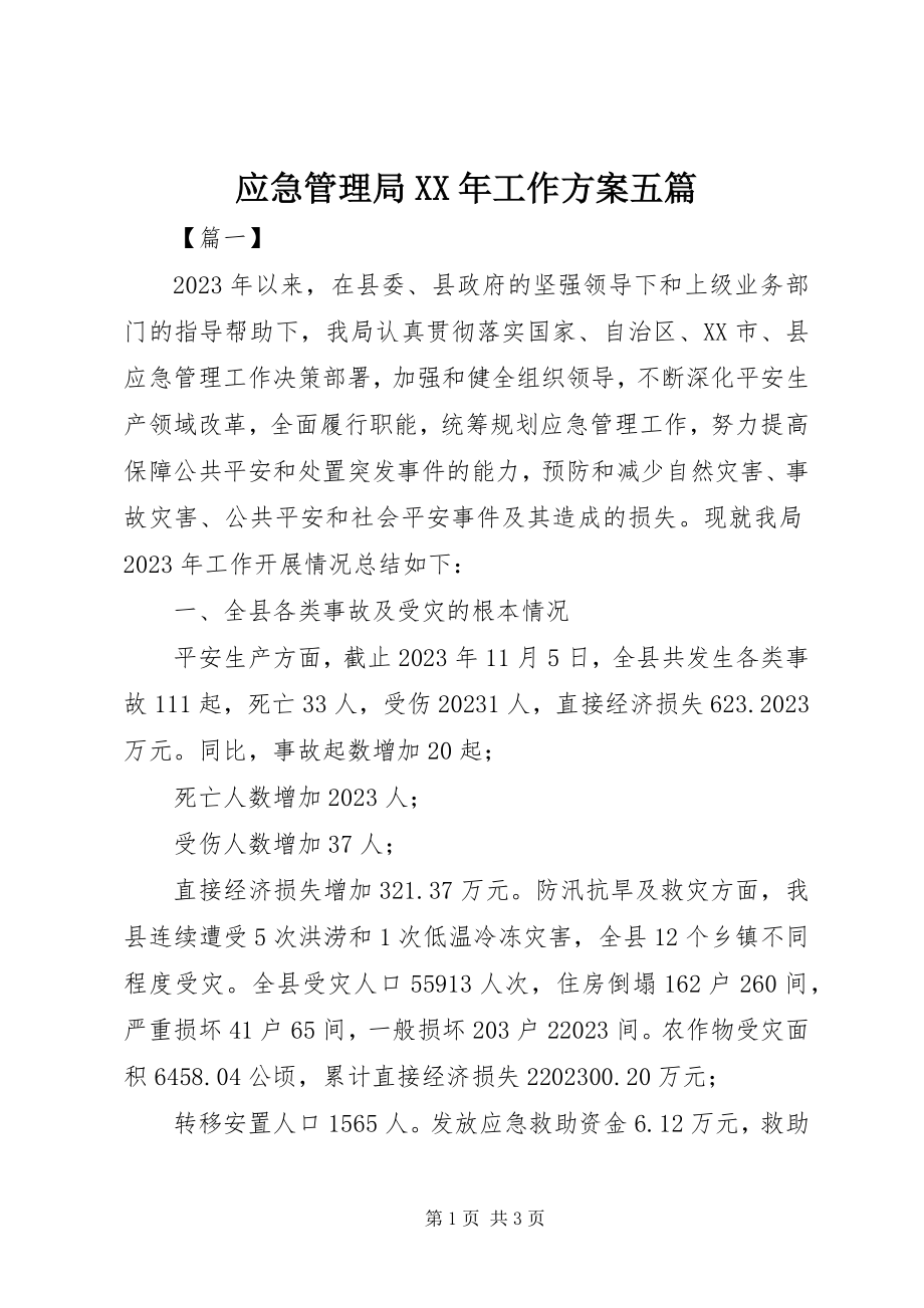 2023年应急管理局工作计划五篇.docx_第1页