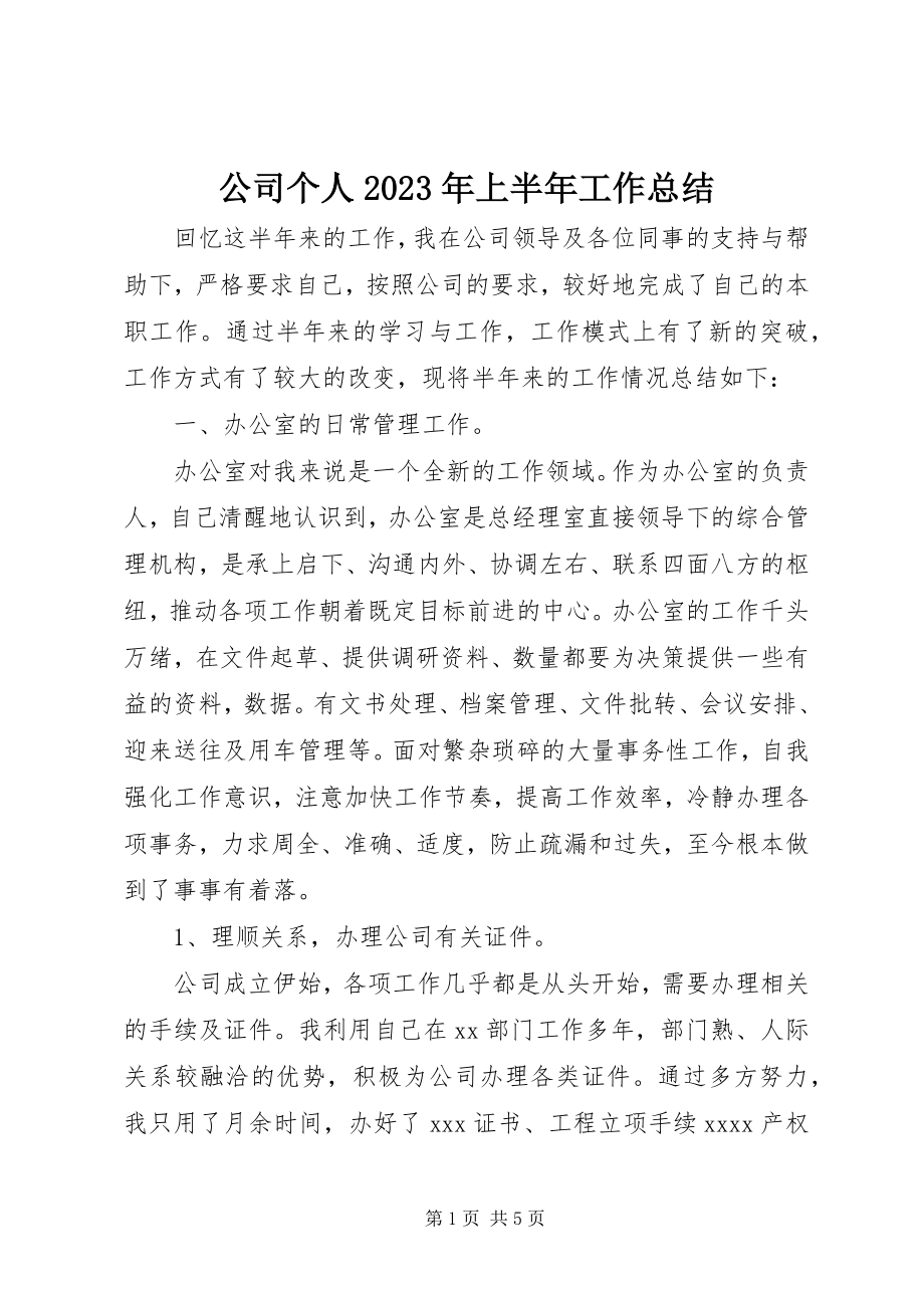 2023年公司个人某年上半年工作总结.docx_第1页