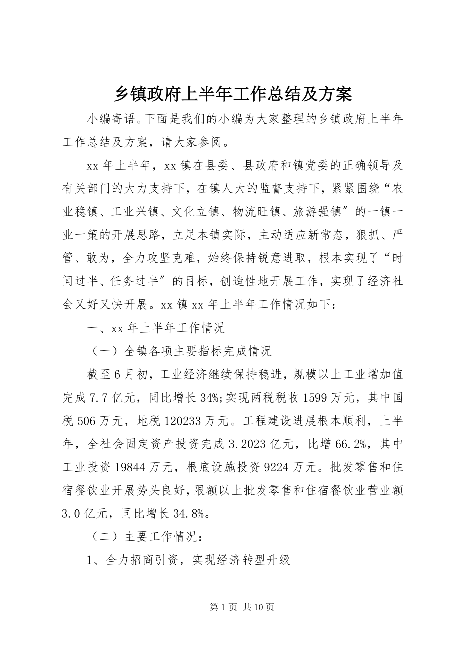 2023年乡镇政府上半年工作总结及计划.docx_第1页