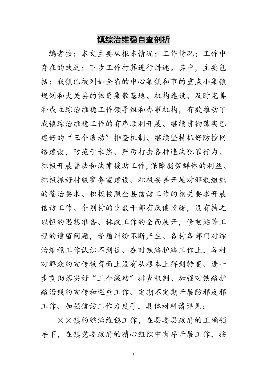 2023年镇综治维稳自查剖析范文.doc_第1页