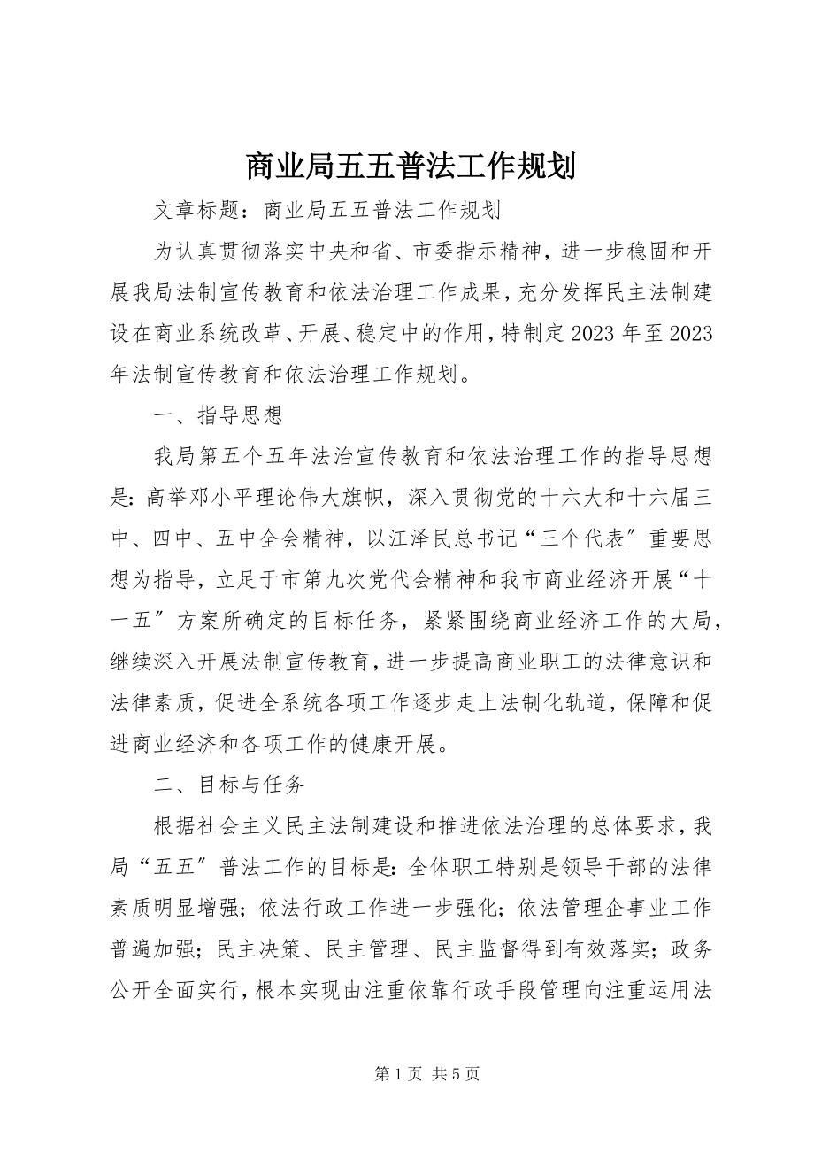 2023年商业局五五普法工作规划.docx_第1页