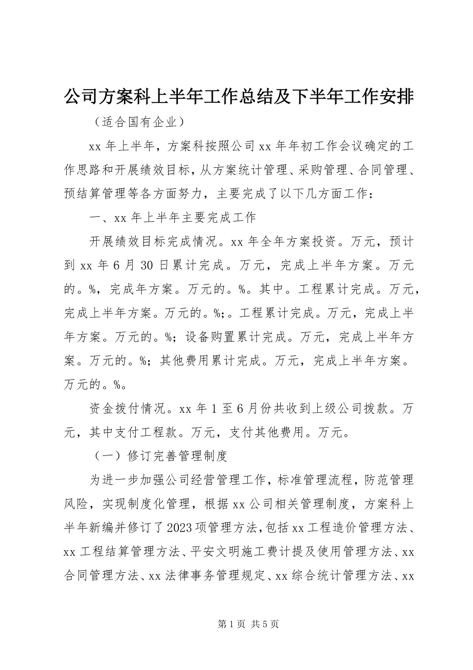 2023年公司计划科上半年工作总结及下半年工作安排.docx_第1页