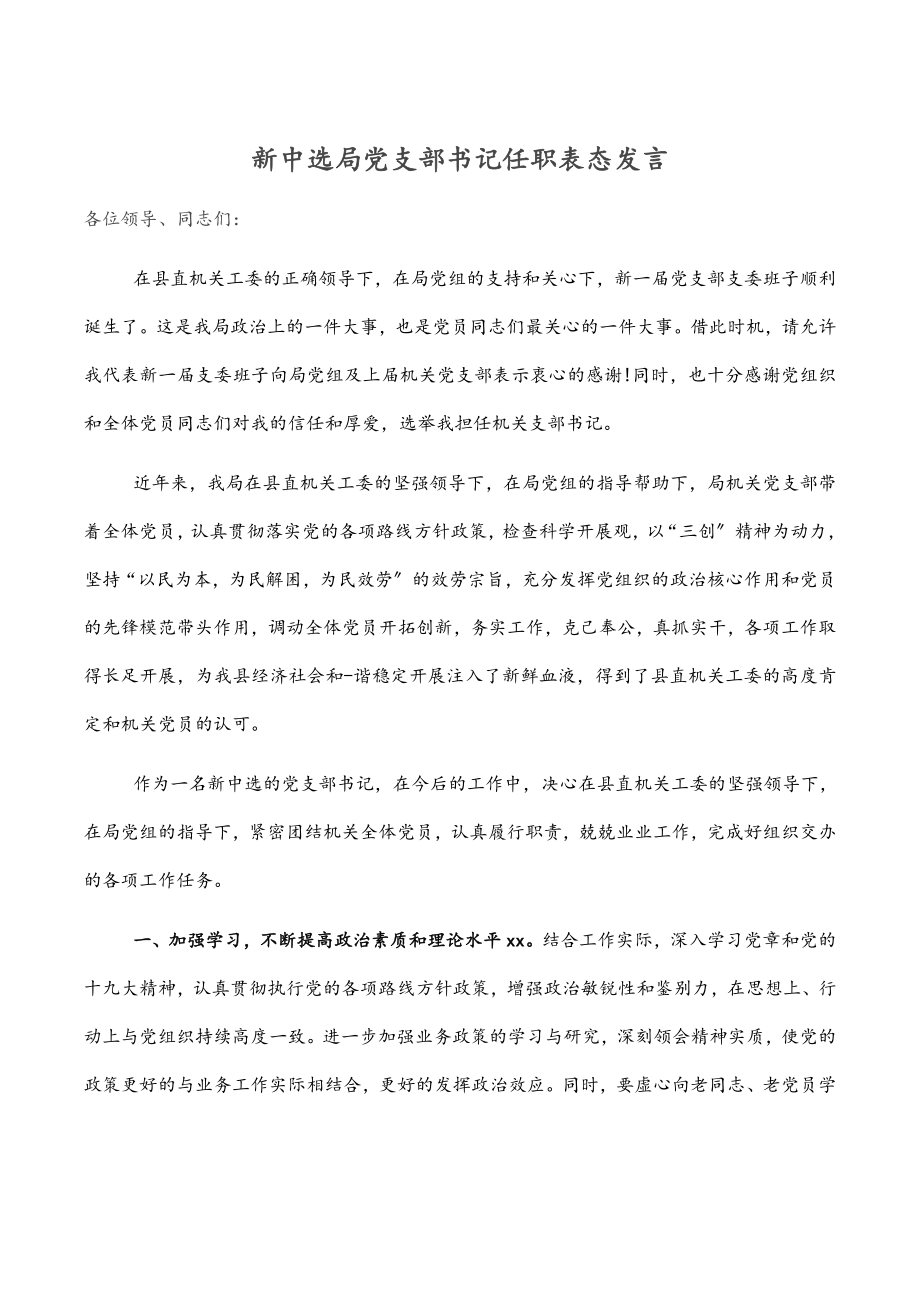 2023年新当选局党支部书记任职表态发言.docx_第1页