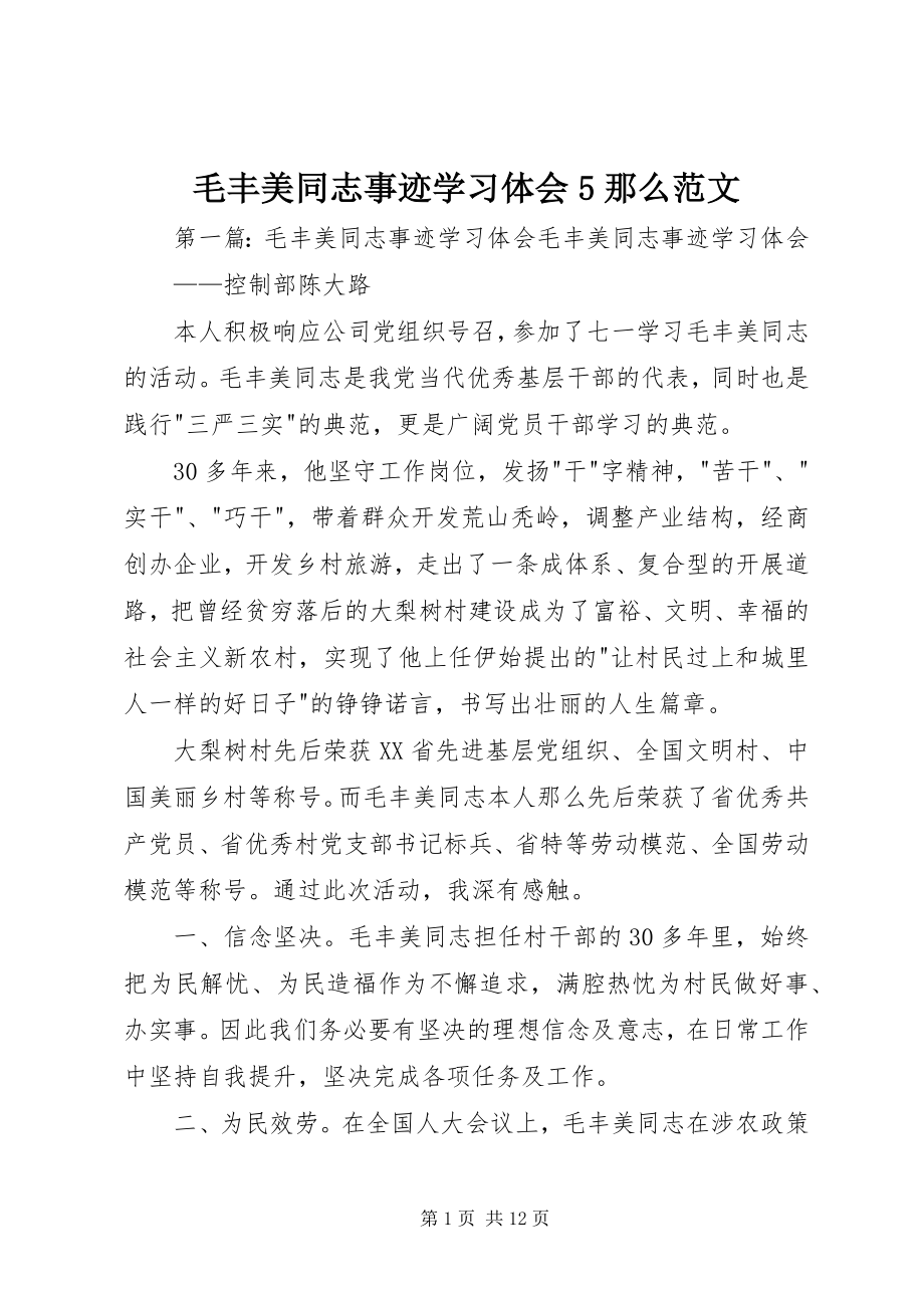 2023年毛丰美同志事迹学习体会5则.docx_第1页