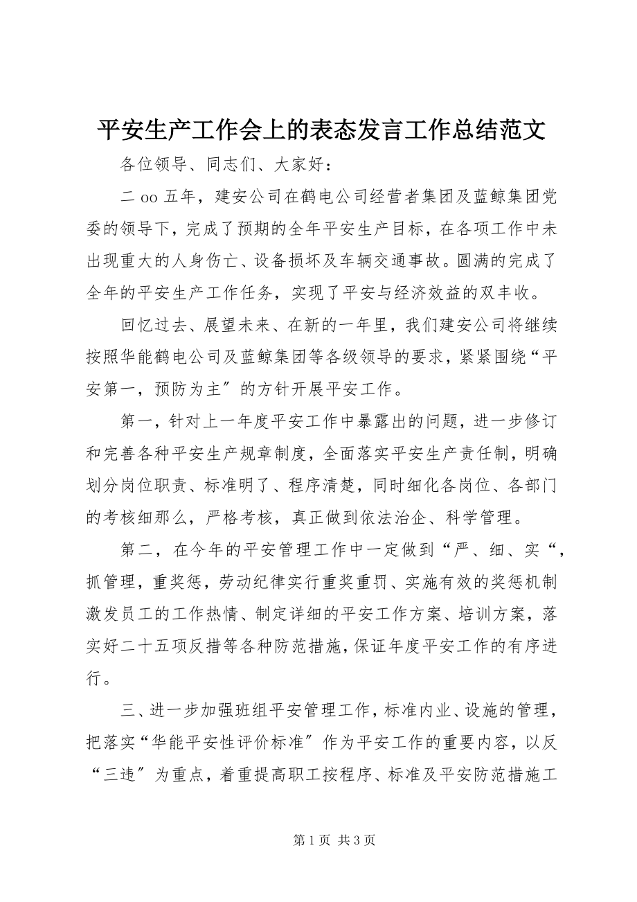 2023年安全生产工作会上的表态讲话工作总结新编.docx_第1页