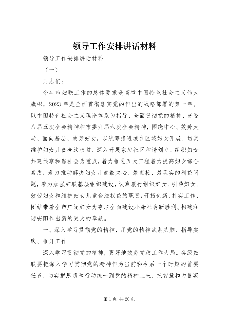 2023年领导工作安排致辞材料.docx_第1页