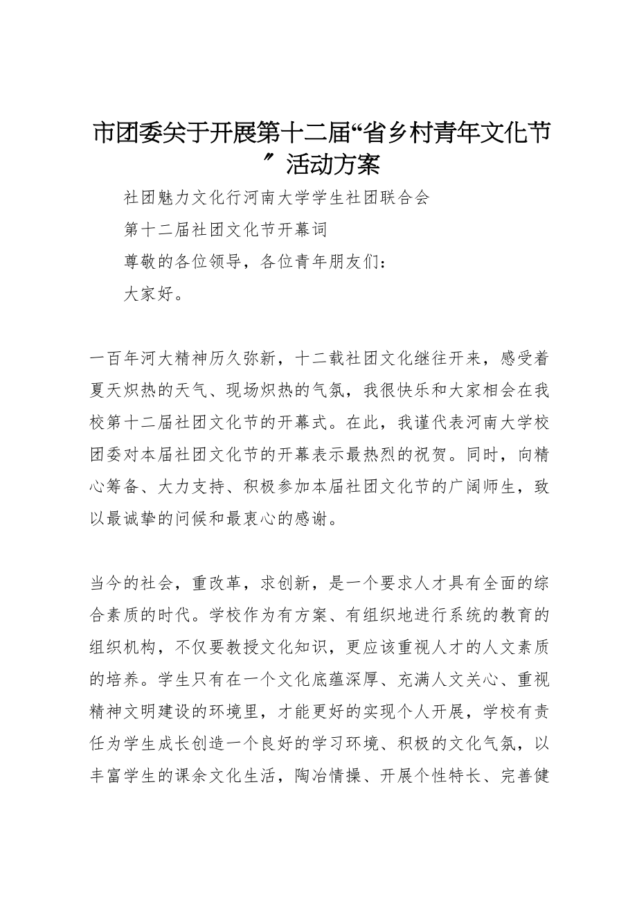 2023年市团委关于开展第十二届省乡村青年文化节活动方案 3.doc_第1页