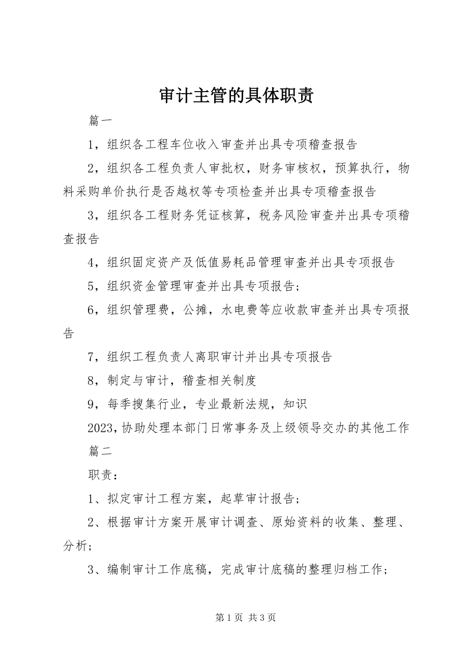 2023年审计主管的具体职责.docx_第1页