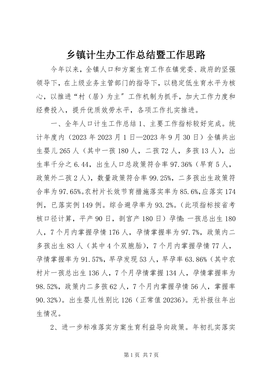 2023年乡镇计生办工作总结暨工作思路.docx_第1页