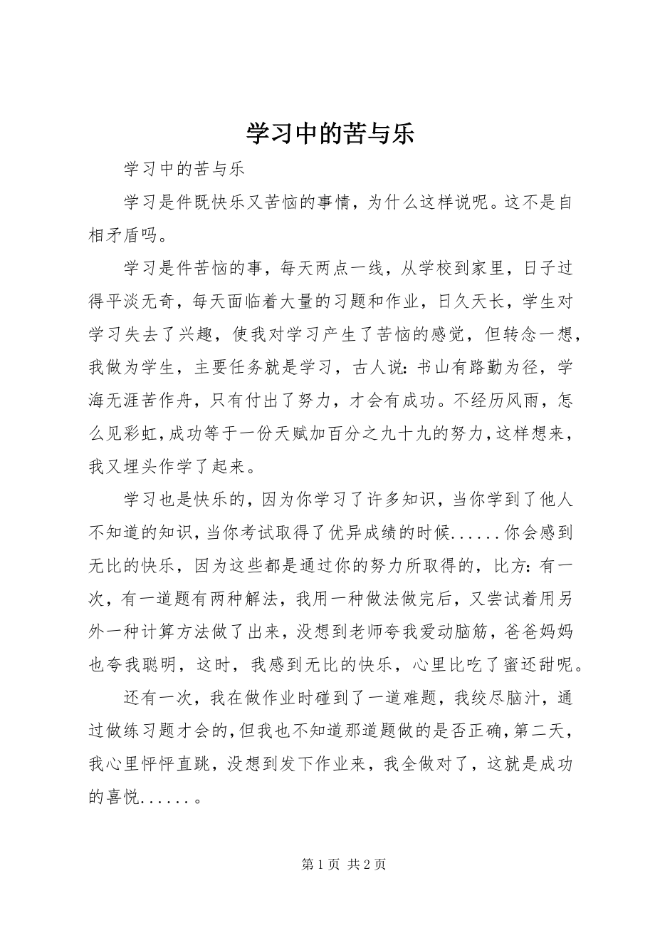 2023年学习中的苦与乐.docx_第1页