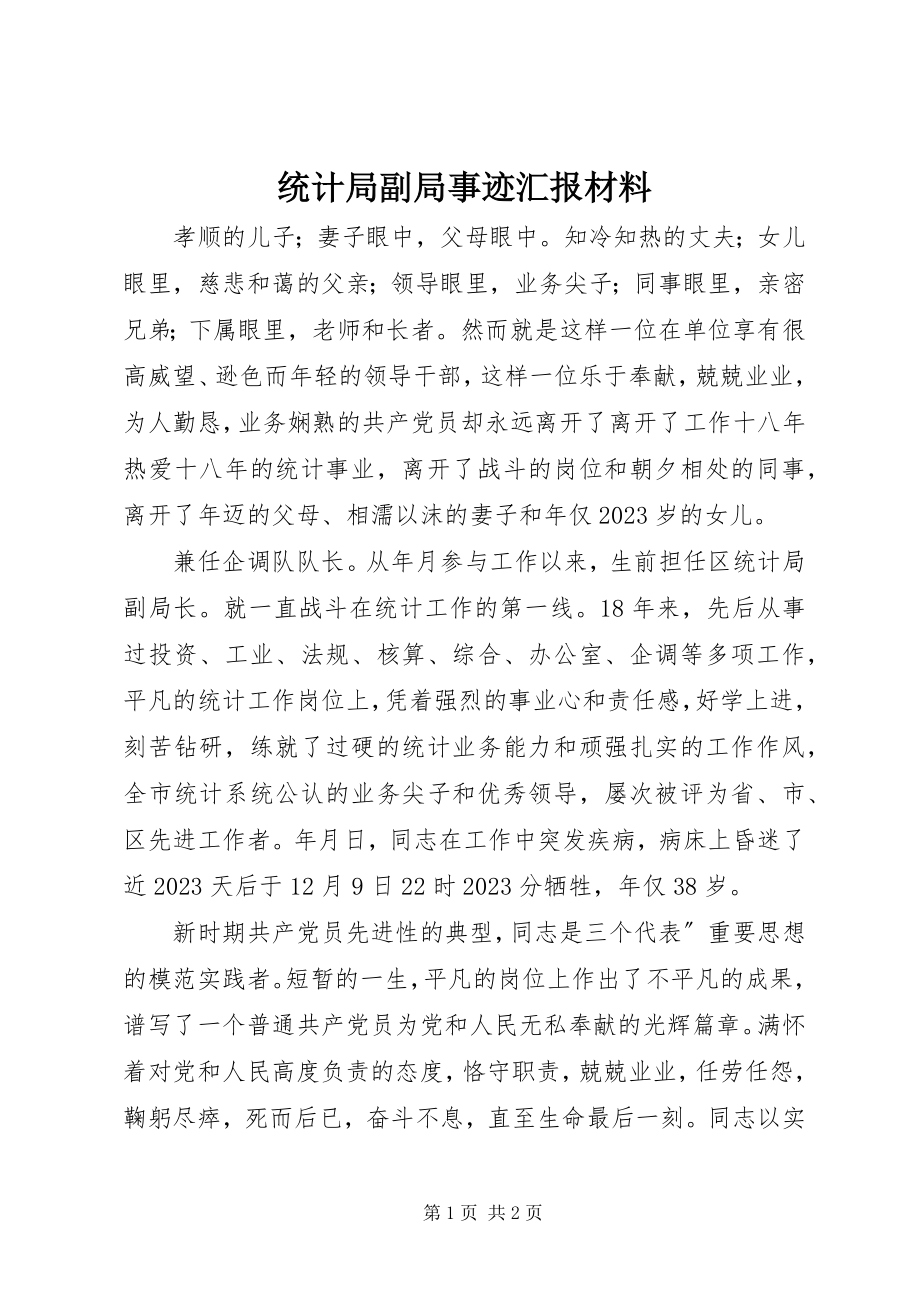 2023年统计局副局事迹汇报材料.docx_第1页