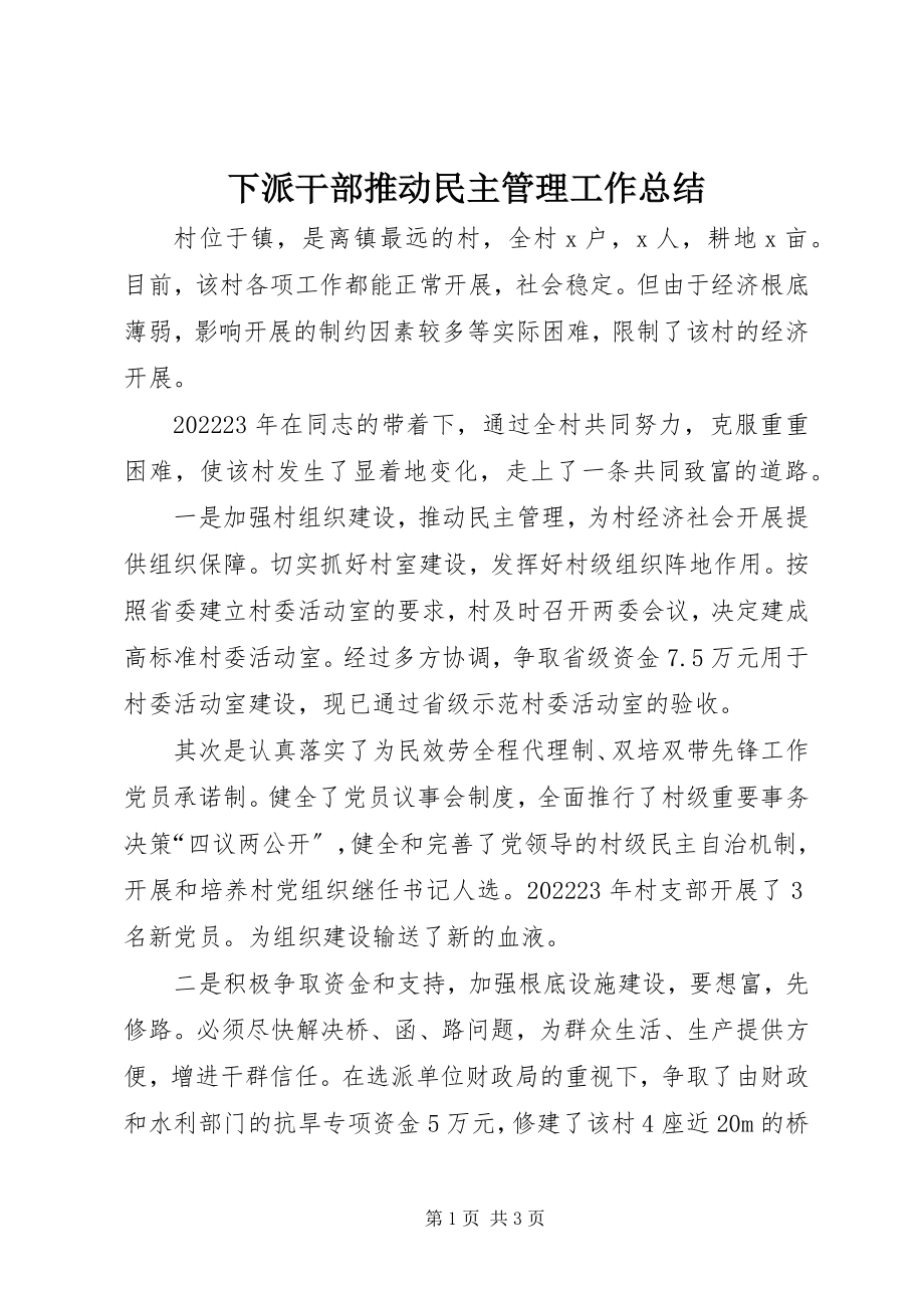 2023年下派干部推动民主管理工作总结.docx_第1页