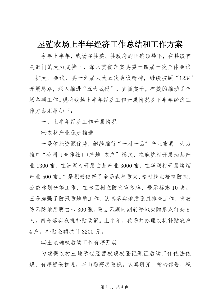 2023年垦殖农场上半年经济工作总结和工作计划.docx_第1页